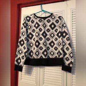 Eddie Bauer women Micro Fleece Sweater top comfy sz M black white winter cozy